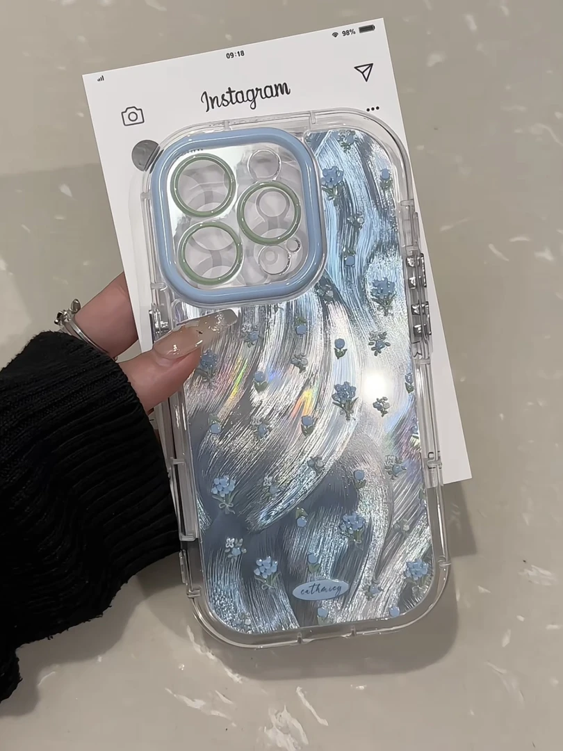 羽纱适用苹果16promax防摔手机壳小众华为mate70晕染满屏郁金香15