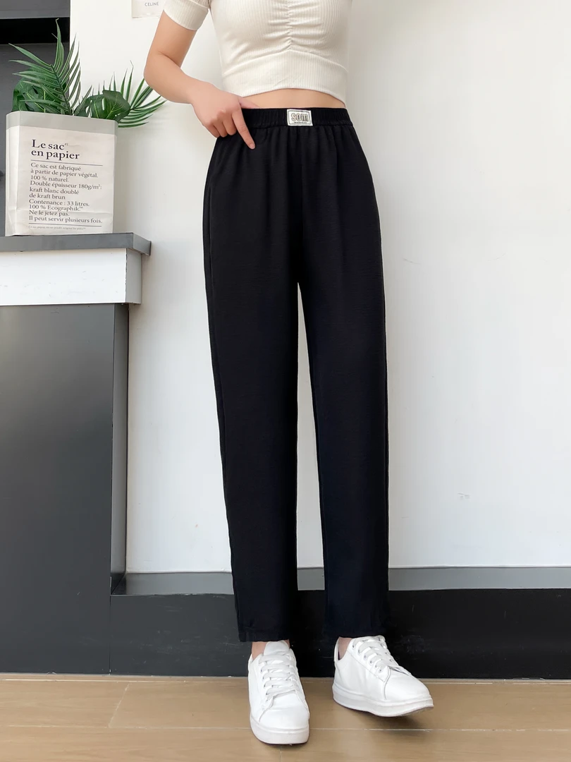 烟管九分裤女夏季薄款2025新款亚麻褶皱垂直感九分小个子烟管裤