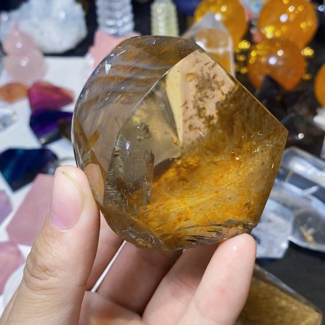 未镶嵌珠宝半成品水晶天然黄礁花随形