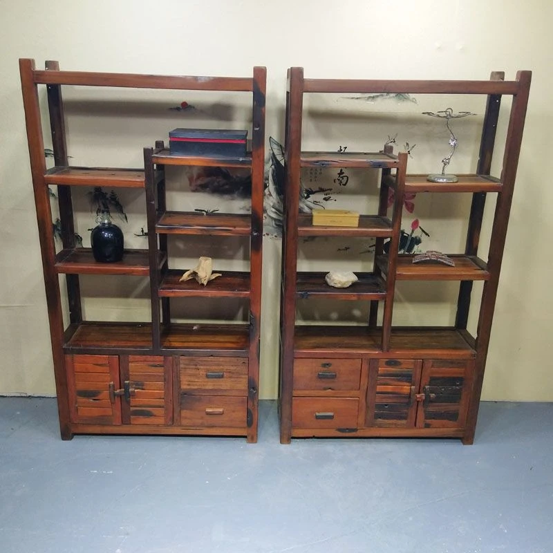 老船木楸木博古架中式艺术架多宝格民俗框架结构新中式植物花卉