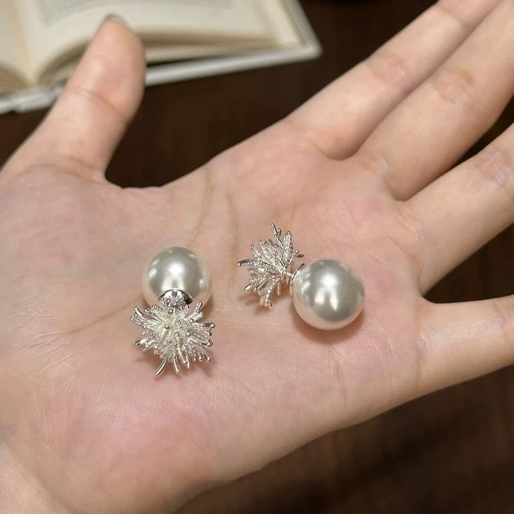 前后式银色烟花珠珠耳钉女2025年新款爆款高级感轻奢耳环气质耳饰