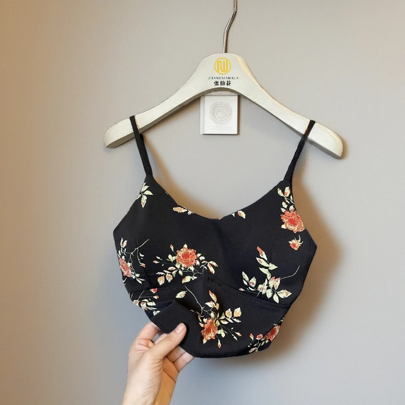 韩版气质碎花吊带背心内搭打底夏季外穿纯欲修身短款美背抹胸上衣