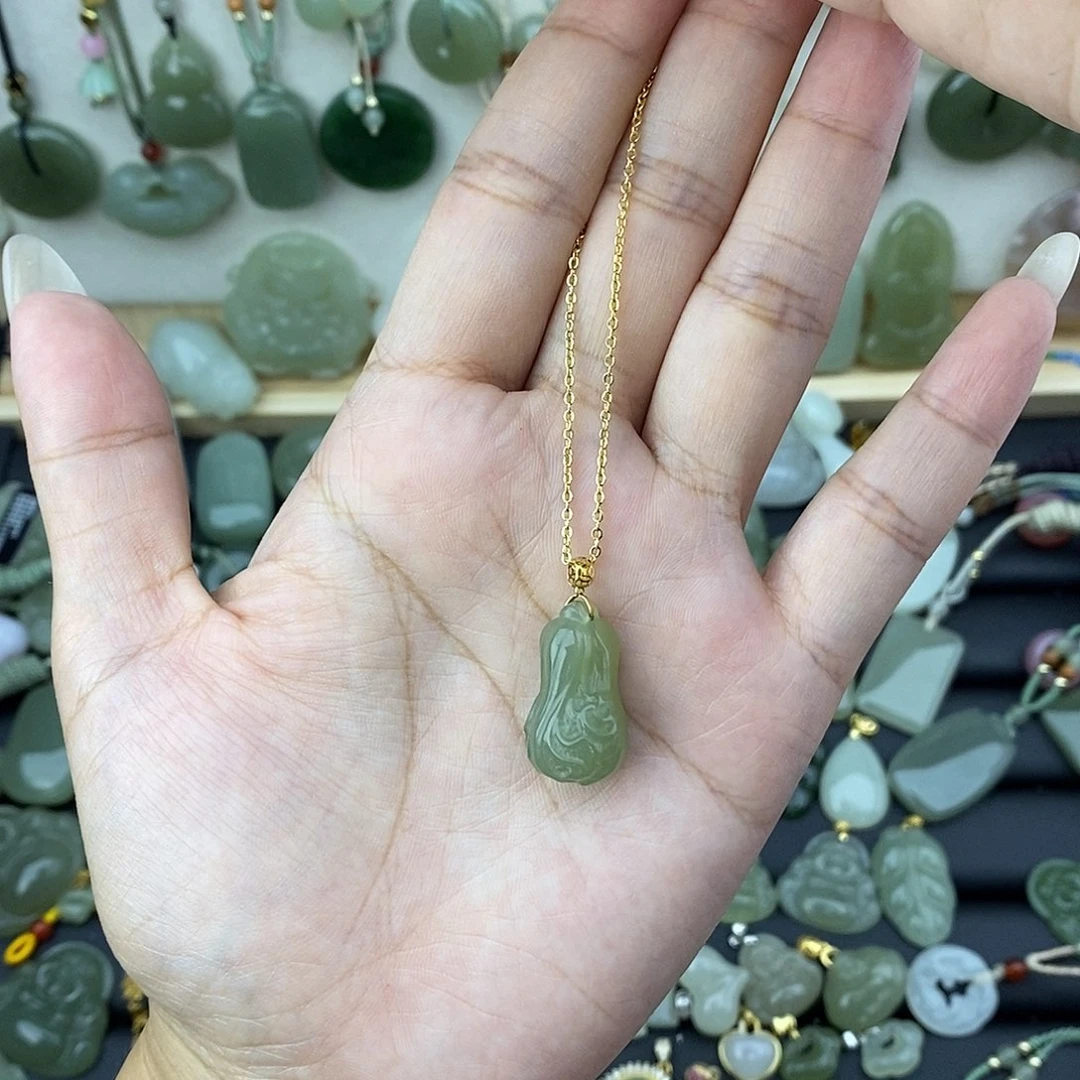 和田玉18K金镶嵌吊坠(不含链)