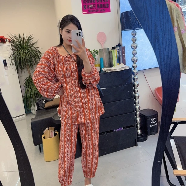 名媛家夏季防晒绵绸空调套装家居服可外穿