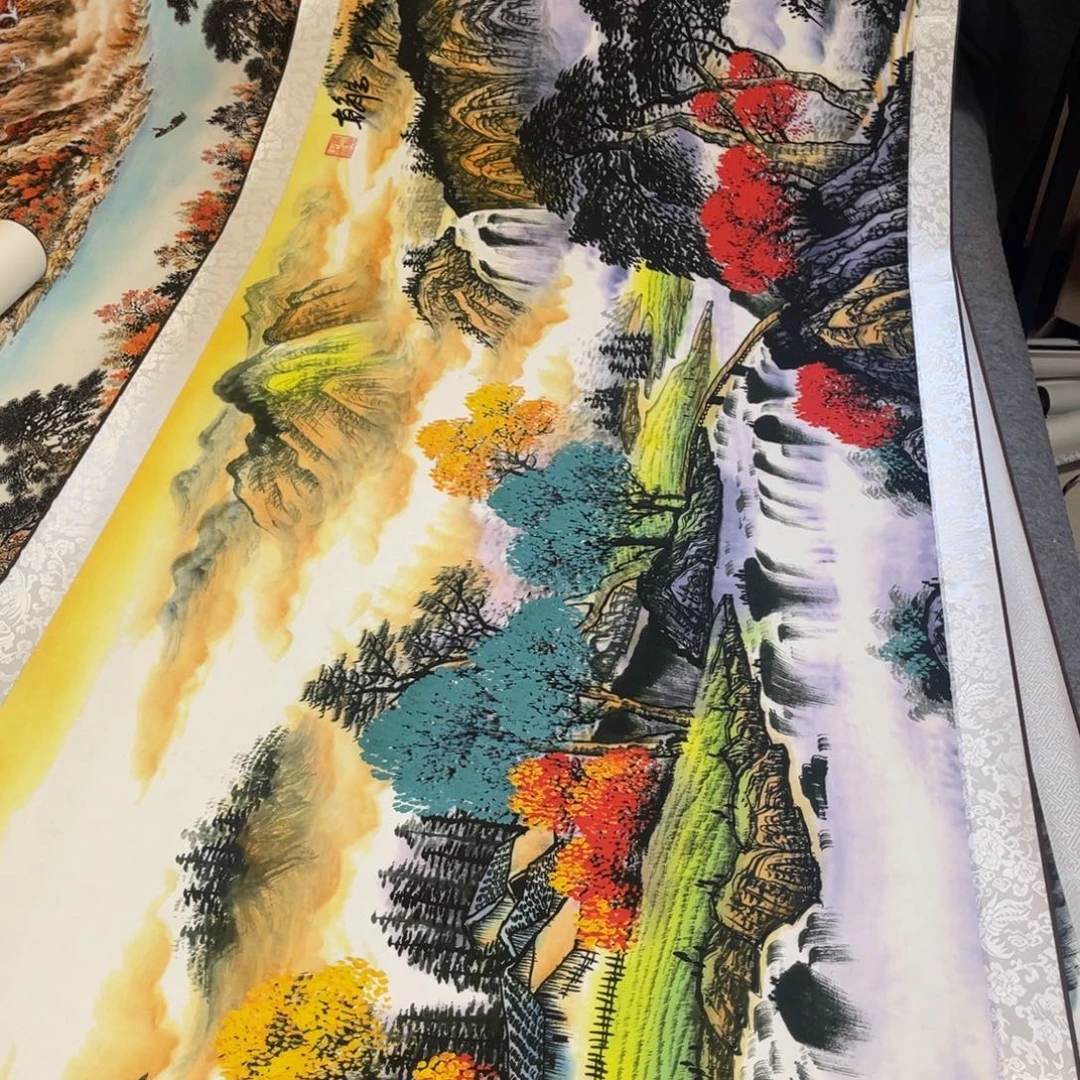富山宝地八尺横幅东方美学紫气东来山水装饰画26080