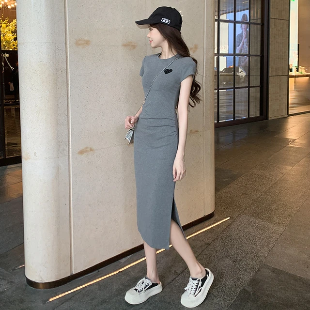 甜美可爱风格衣服时尚设计感修身显瘦长款开叉包臀裙后妈裙气质款