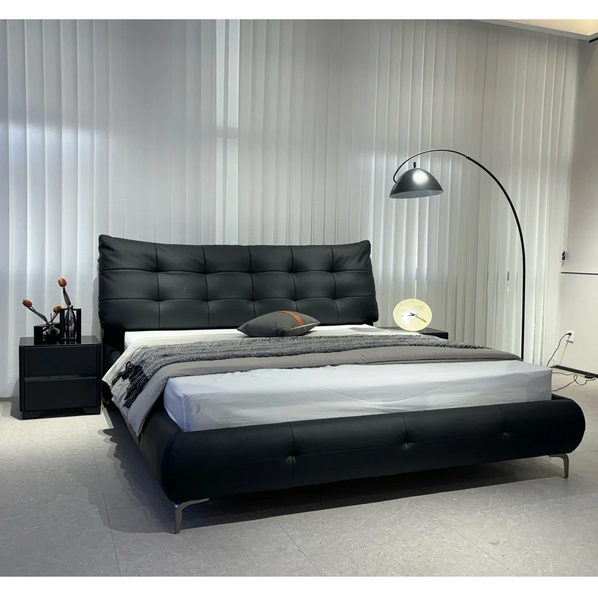 D32内嵌式主卧大床轻奢软体床真皮大床家用简约皮床储物高箱可选