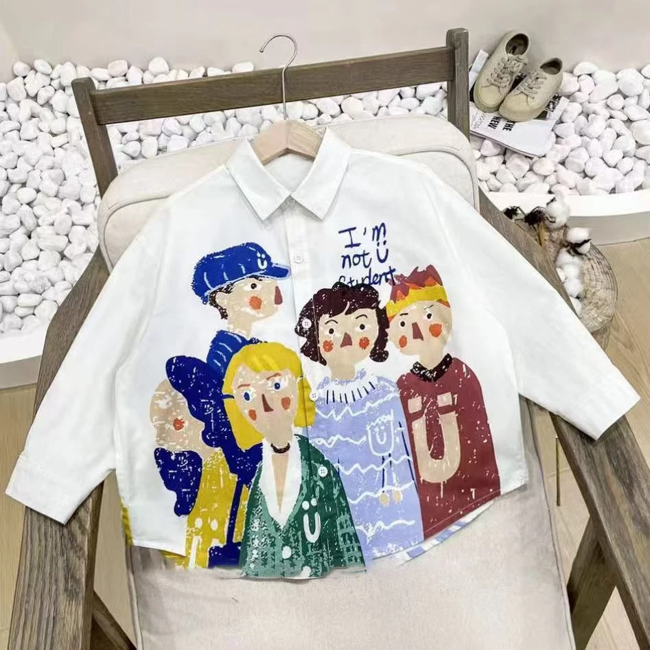 儿童衬衫男女童秋装中小童韩版时尚洋气宽松个性上衣长袖衬衣外穿