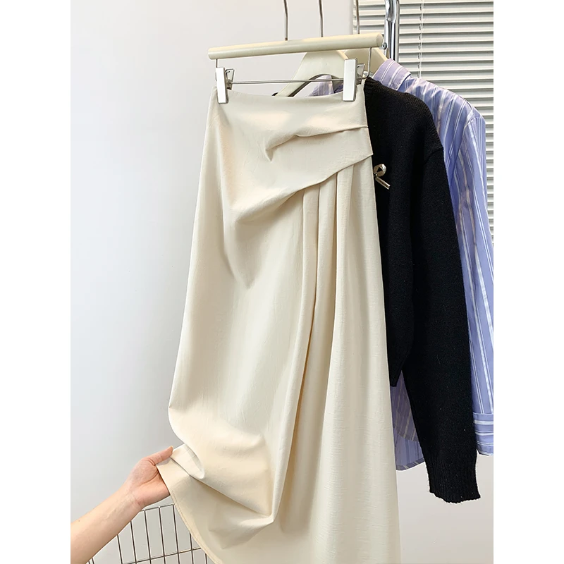 春季新款设计感带拉链时尚气质A字裙女款学院风百搭收腰半身裙