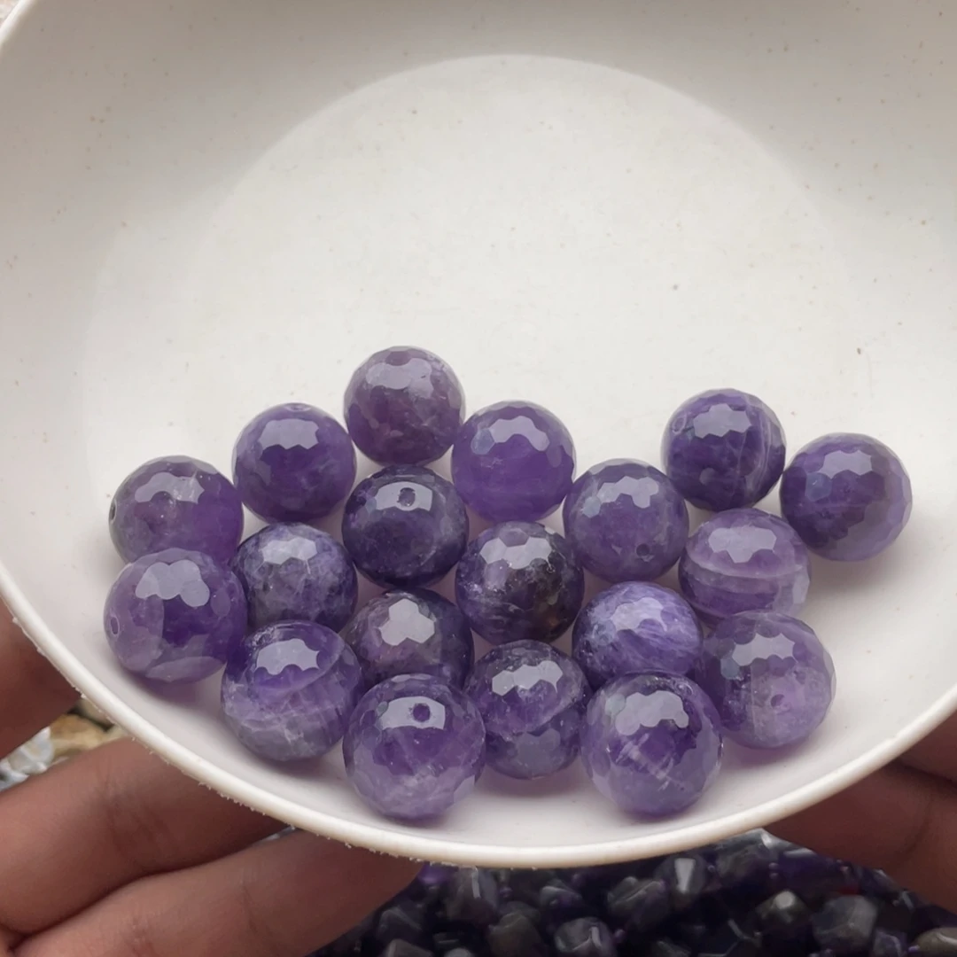玛瑙/玉髓合金珠宝半成品三个装卡15+mm乌拉圭紫水切面珠