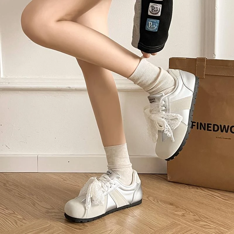 【FBZN官方正品】2025新款银色芭蕾德训鞋女复古小众薄底平底春夏