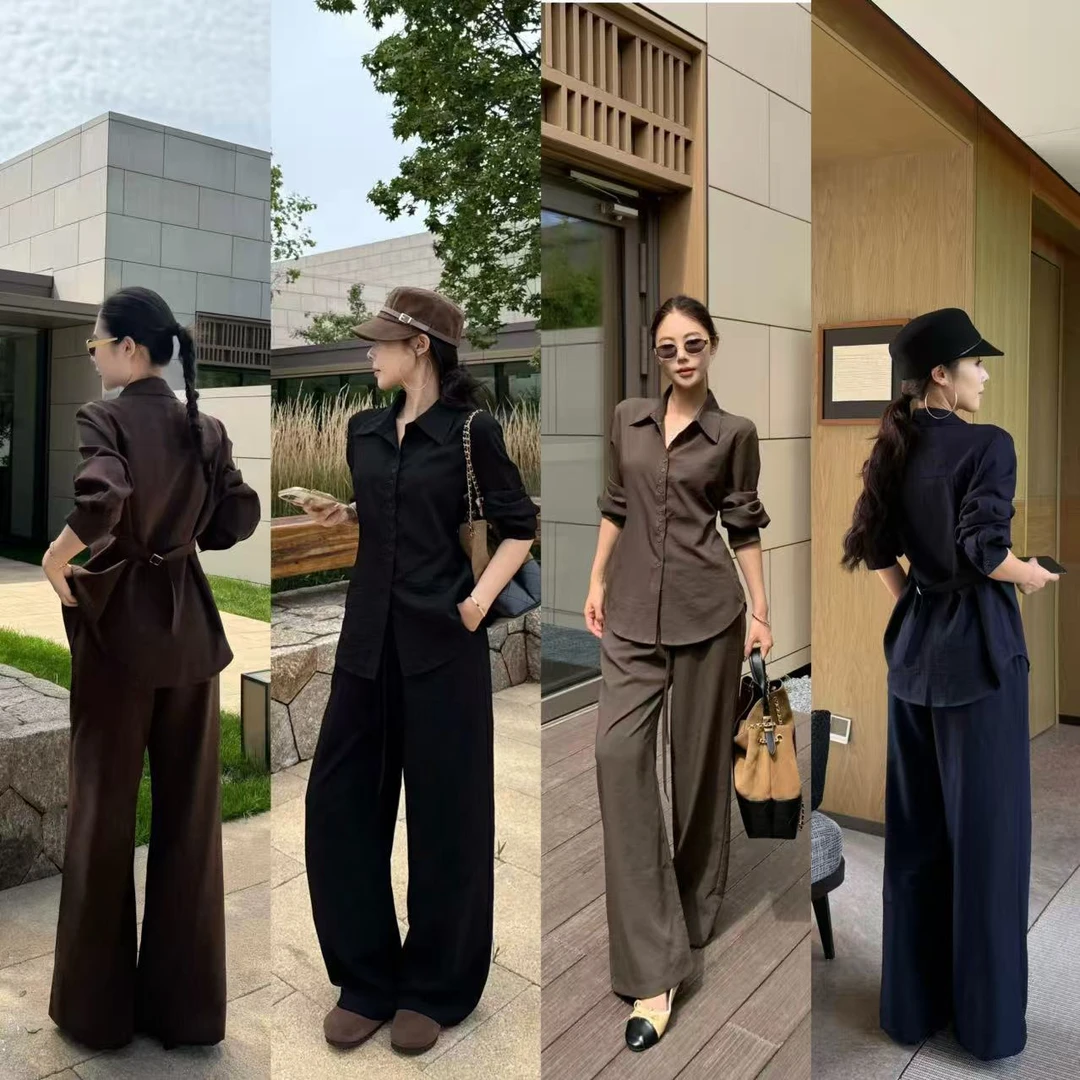洋气休闲风法式轻熟风老钱风收腰气质显瘦衬衫高腰显瘦休闲阔腿裤