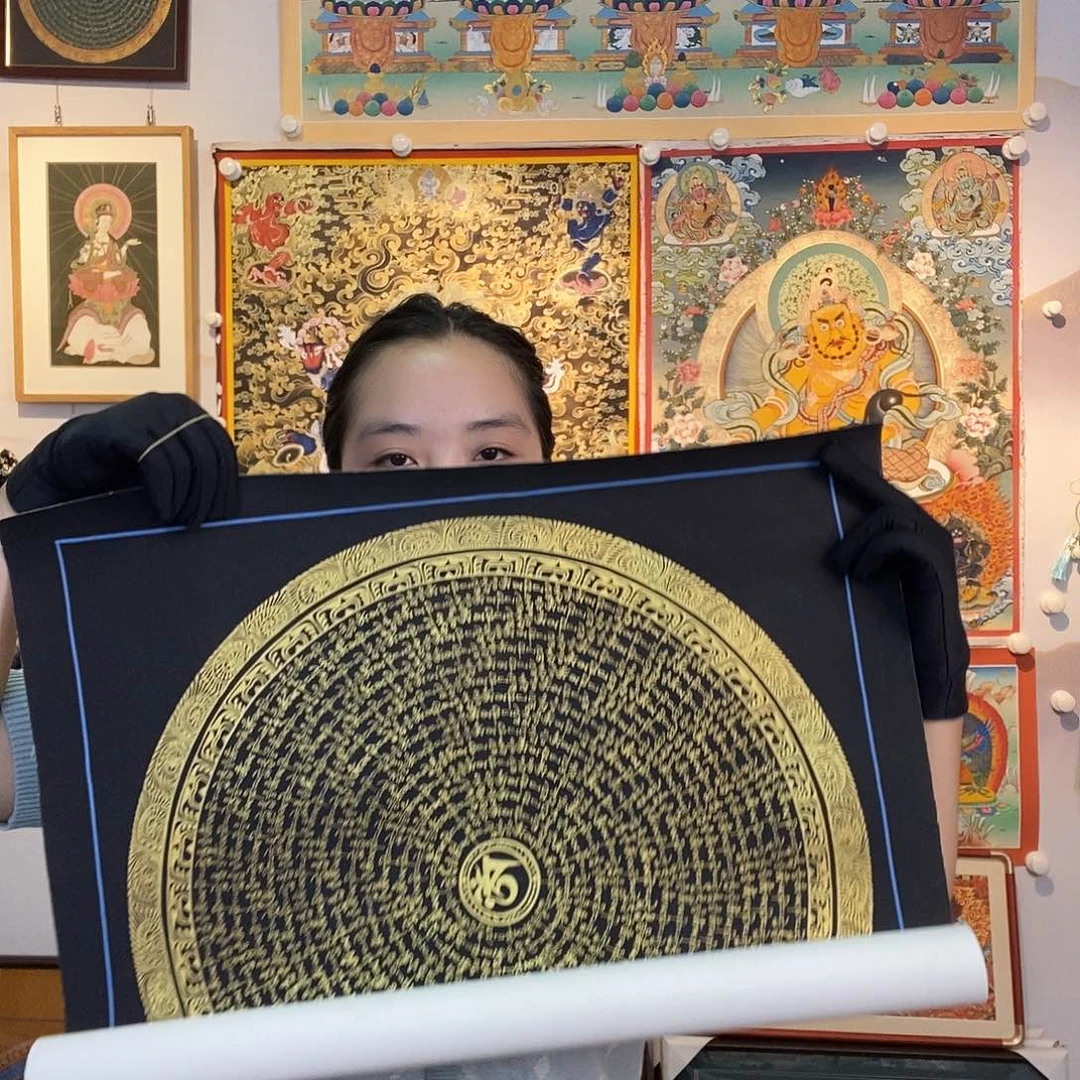 卷轴画纯手绘唐卡50厘米左右六字真言
