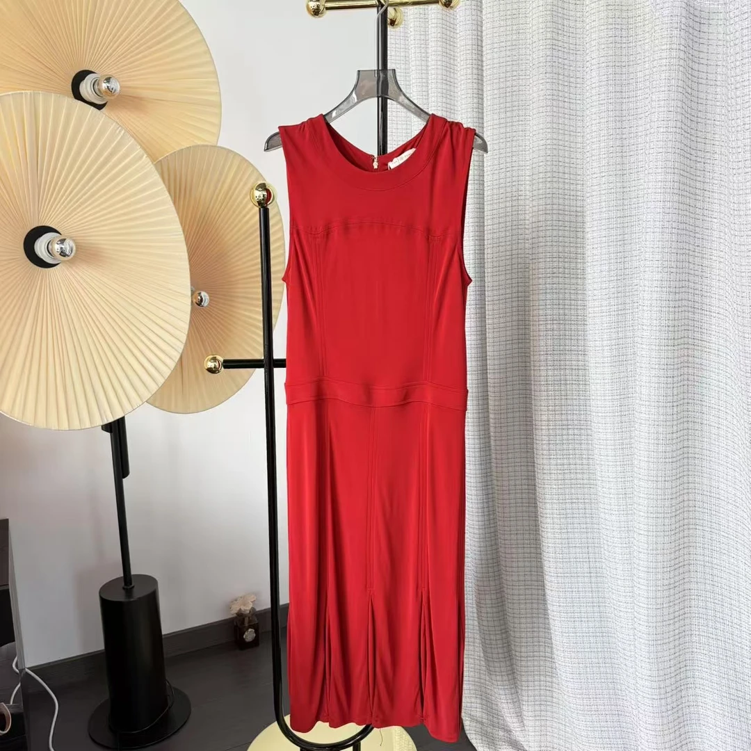 99新 TORY BURCH/汤丽柏琦 红色无袖长款连衣裙 M 码