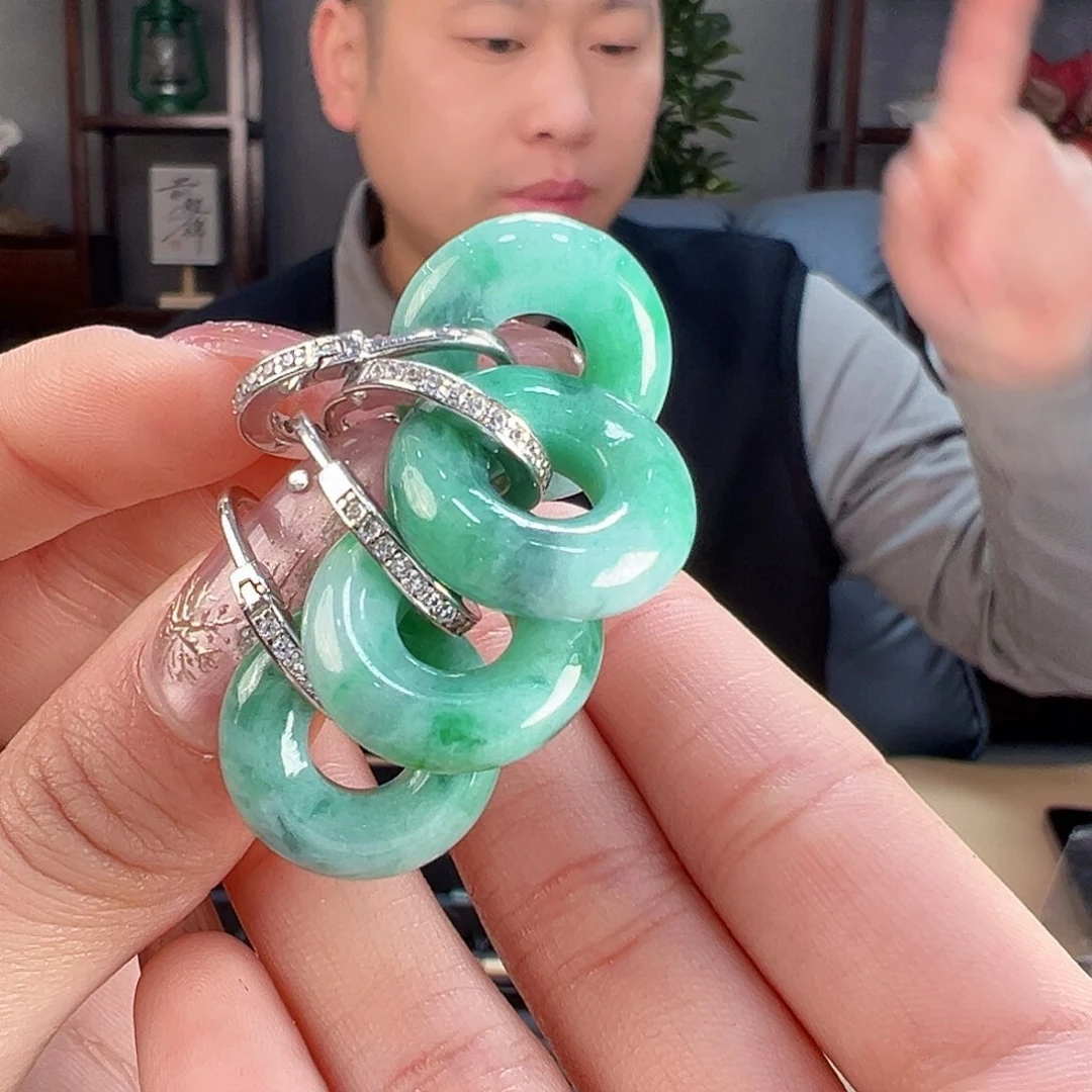 翡翠耳饰银S925镶嵌多样性发货一副