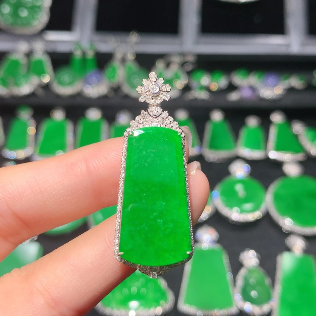 翡翠18K金镶嵌吊坠(不含链)翡翠