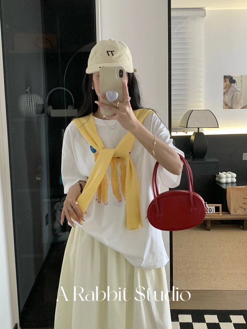 2025夏款百搭简约风外穿时尚短袖t恤宽松休闲撞色T恤上衣