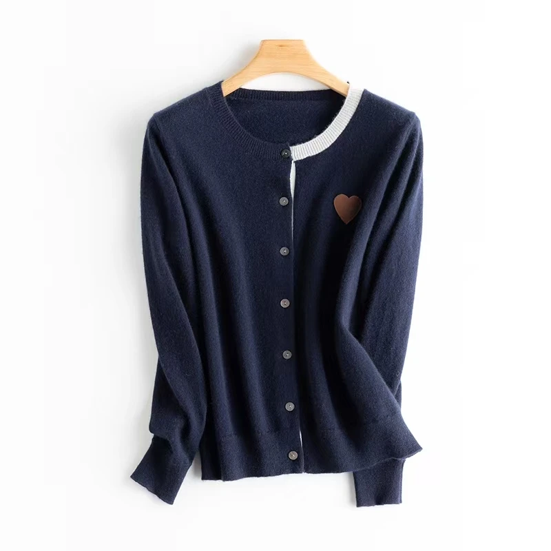 2025春季新款100%山羊绒系扣圆领羊绒百搭开衫女69