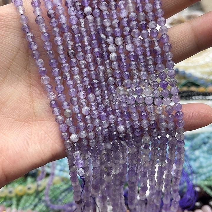 未镶嵌玛瑙/玉髓珠宝半成品一条4mm左右薰衣草紫晶刻面