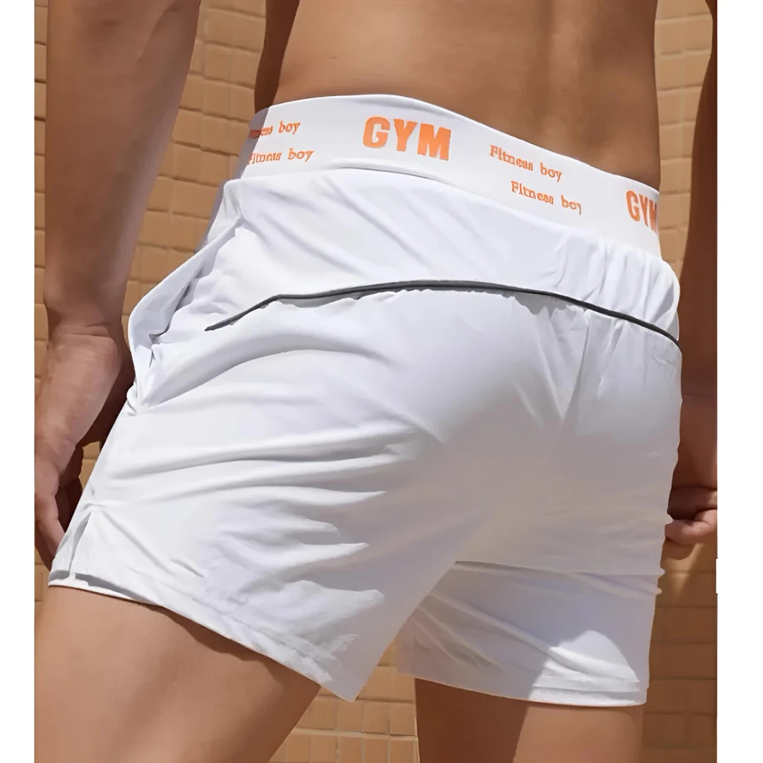 假两件 运动短裤男夏季薄款弹力冰丝透气跑步训练健身三分裤速干