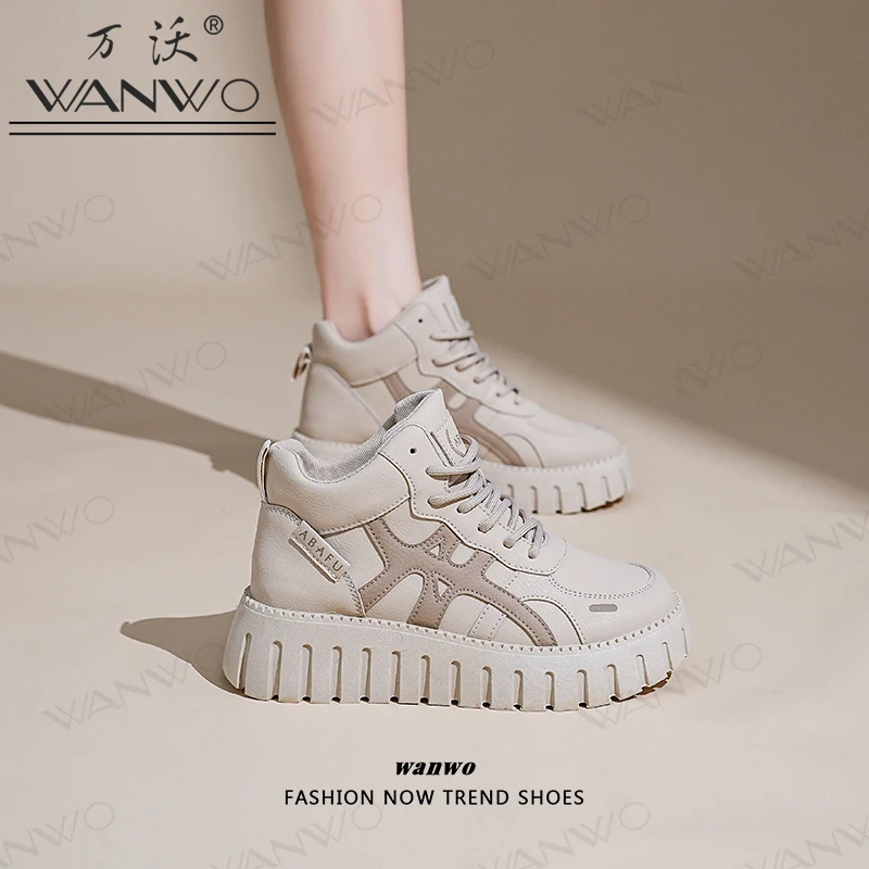 2025秋季爆款高帮厚底小白鞋女老爹鞋跑步休闲板鞋皮面百搭女鞋