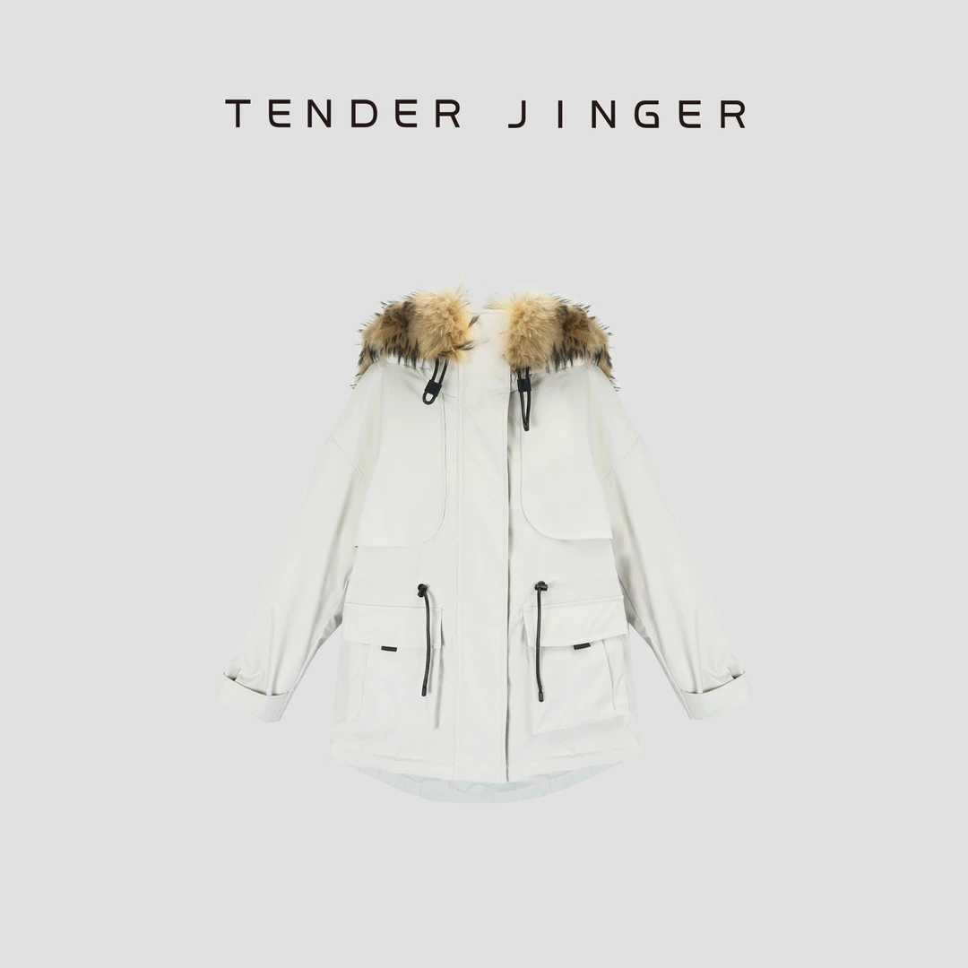 Tender Jinger【黑标】貉子毛皮领收腰派克鹅绒服T52YRK230K