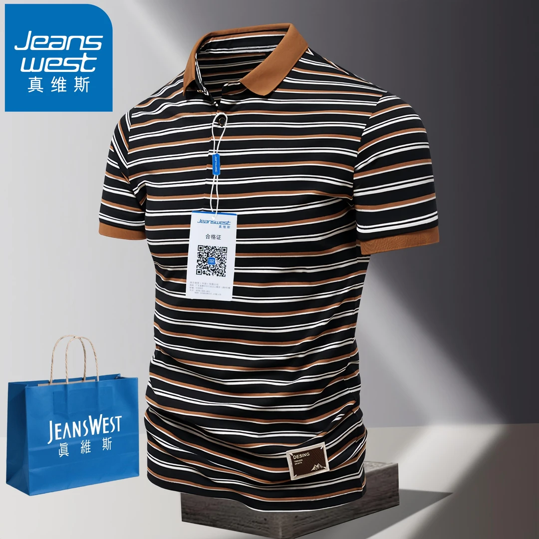 真维斯Jeanswest条纹POLO衫男士短袖t恤夏季新款休闲半袖时尚体恤