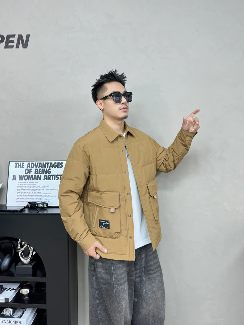 2025男士时尚休闲纯色保暖螺纹一等品连帽韩版立领加厚男装潮流
