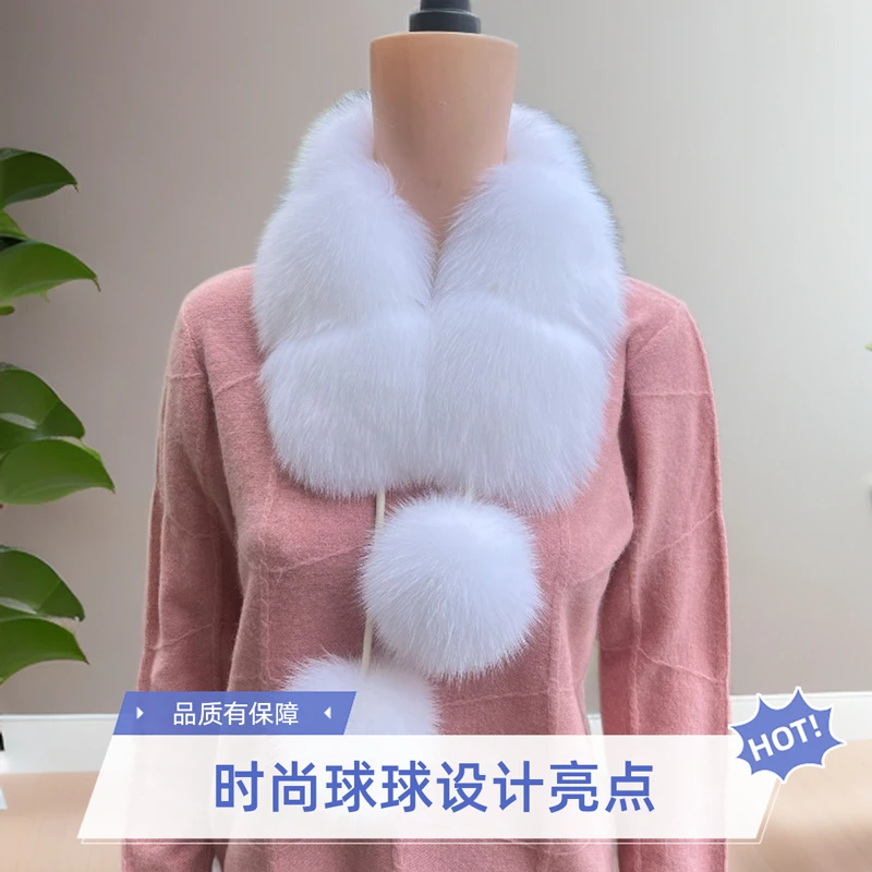 狐狸毛真毛保暖韩版秋冬女加厚厚款围脖法式通用围脖针织围巾气质