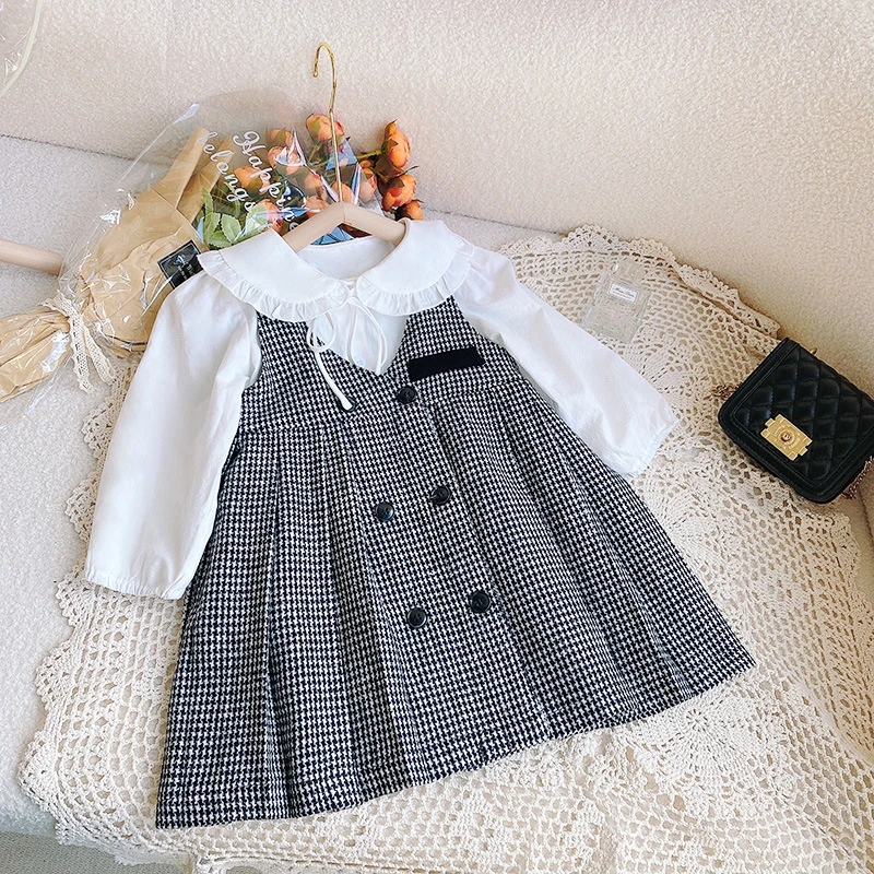 儿童连衣裙秋装新款女宝宝格子吊带裙RQ677