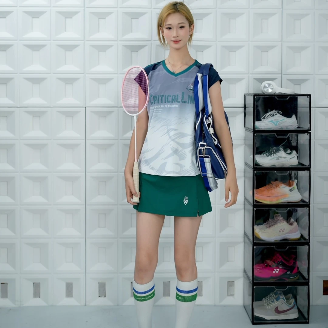 艾特V透气网眼速干透气比赛服男女V领羽毛球服短袖休闲单上衣