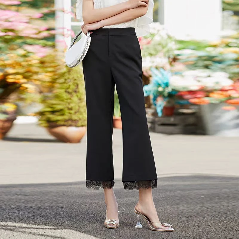 芭莎家875显瘦直筒休闲黑色微喇裤