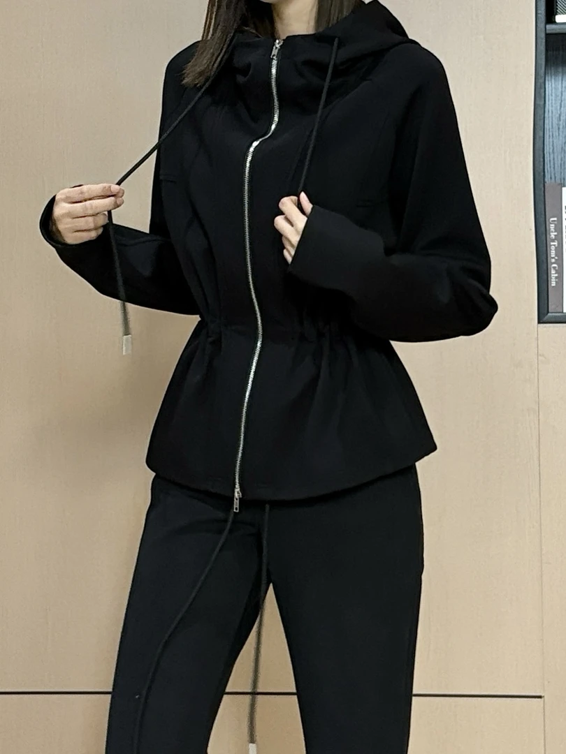 秋季轻奢设计气质开衫连帽卫衣内收腰高个子女生百搭休闲上衣L208