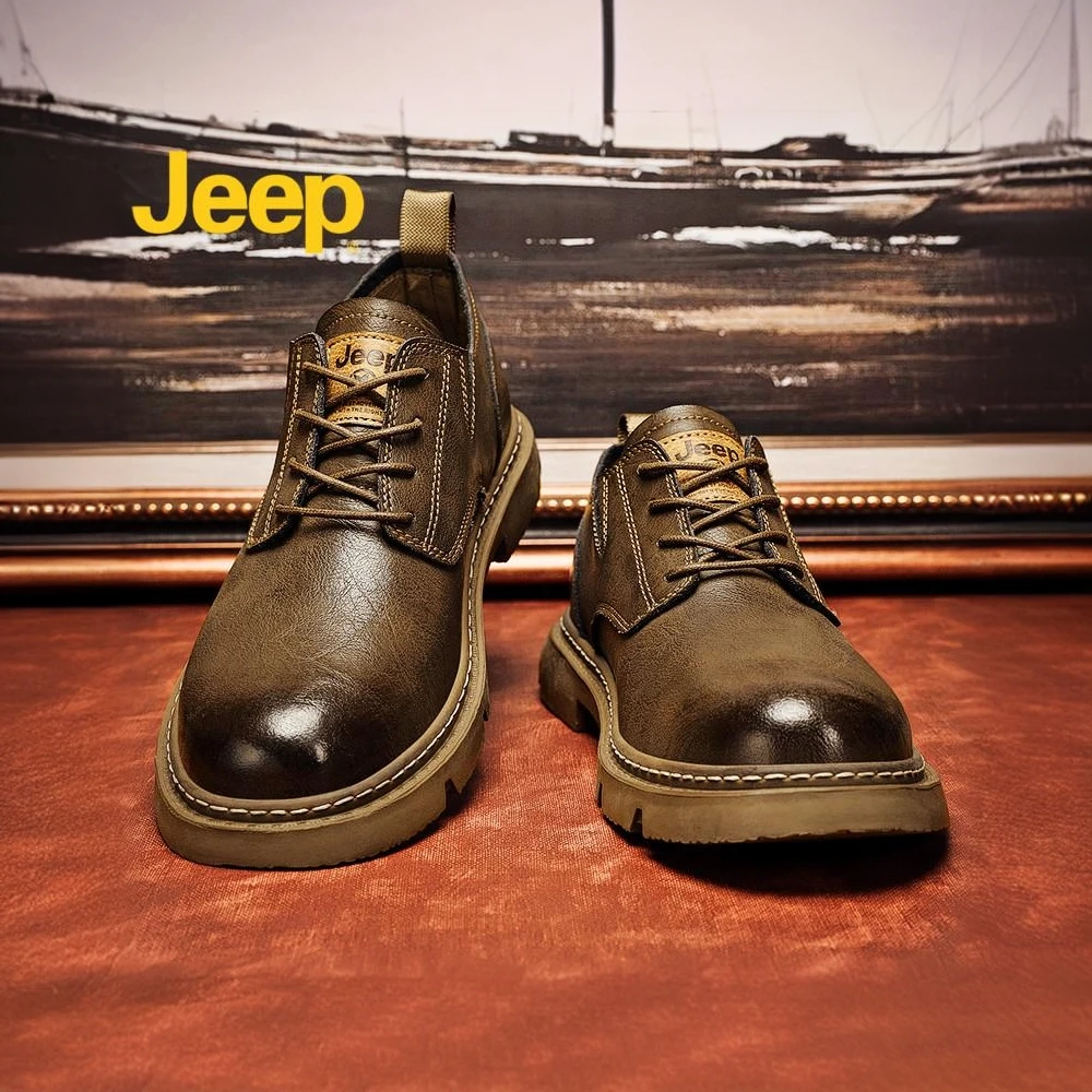 JEEP吉普男鞋春秋季2025新款商务正装休闲皮鞋户外工装低帮马丁靴