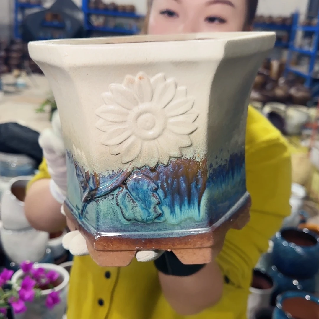 花盆紫砂高17口20。绿