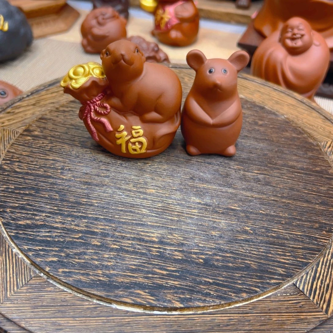 磊***茶宠紫砂朱泥老鼠一大一小