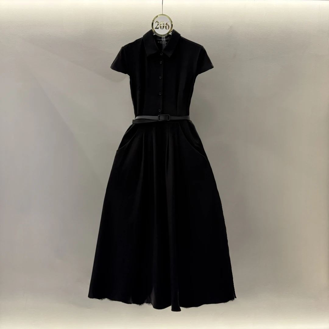 【大涛家—布郎杰妮特】2025夏季新款高级感重工黑色长款连衣裙L127