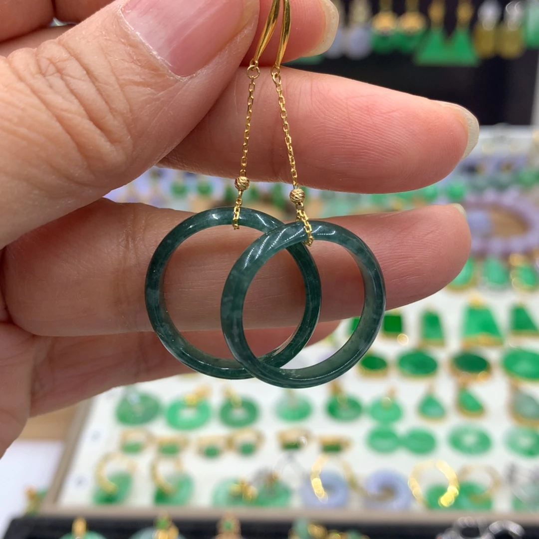 翡翠18K金镶嵌耳饰