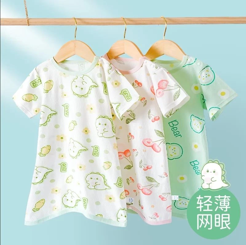 【粉丝专享】婴幼儿短袖睡裙宝宝夏季薄款连体衣纯棉防踢睡袍空调服