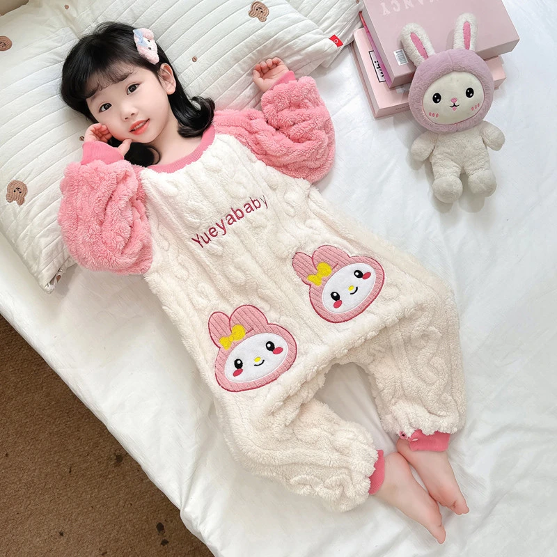 女童连体衣秋冬法兰绒加绒女宝宝冬季睡衣女孩冬款加厚珊瑚绒睡袋