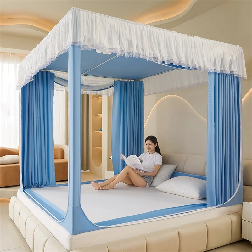 蚊帐防尘顶双人床安装通用内穿坐床新款遮光床笠防摔一体加粗加高