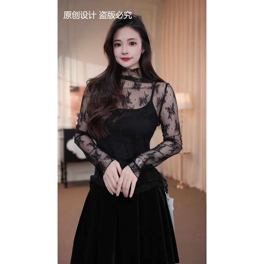 宁宁·百搭神器·秋装镂空蕾丝打底设计感百搭小衫上衣女装-90581