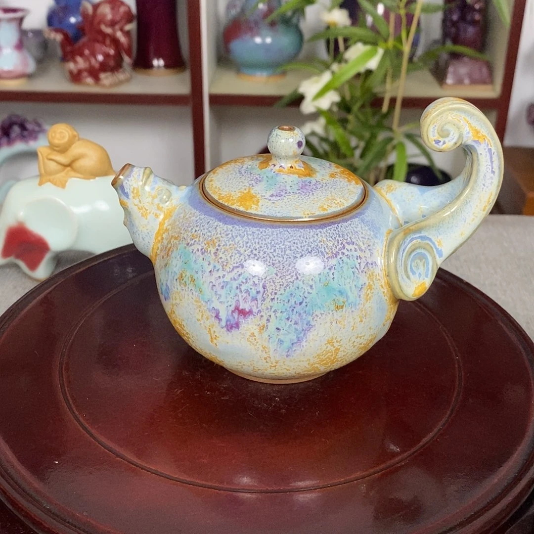 壶钧瓷茶壶提把壶手拉胚高温窑变