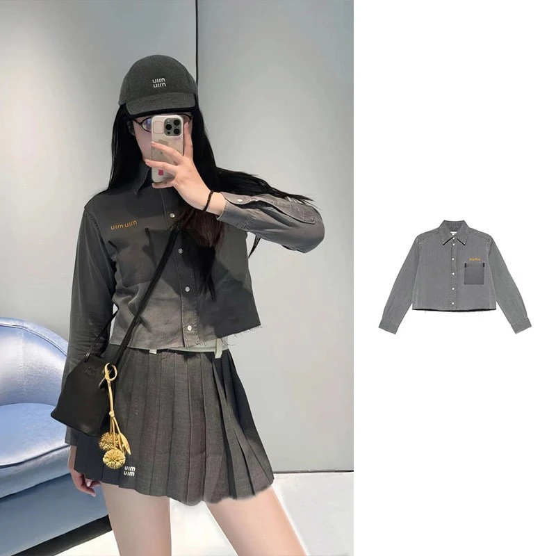 全新未使用 MIU MIU/缪缪 刺绣水洗短款衬衫 GWC122-15MP-F0031