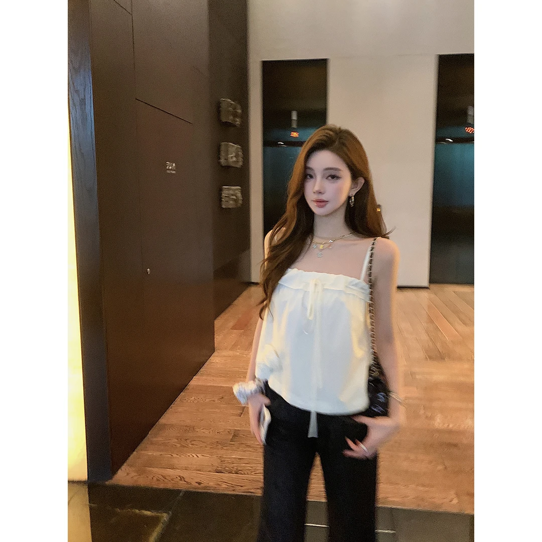 【QIUROUYAO邱肉瑶】绽放花朵的浪漫主义*纯白抹胸吊带上衣