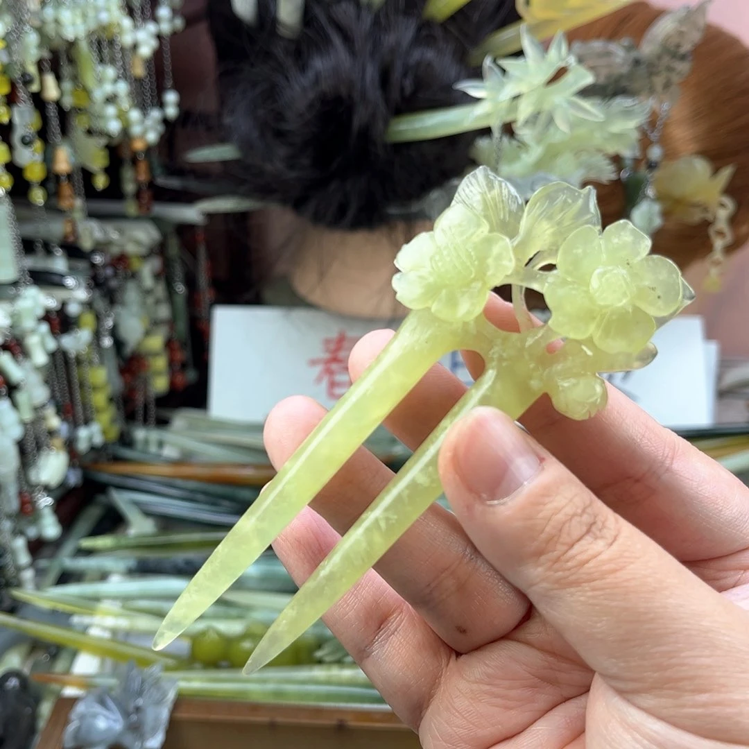 蛇纹石玉发饰未镶嵌默认微瑕岫玉发簪