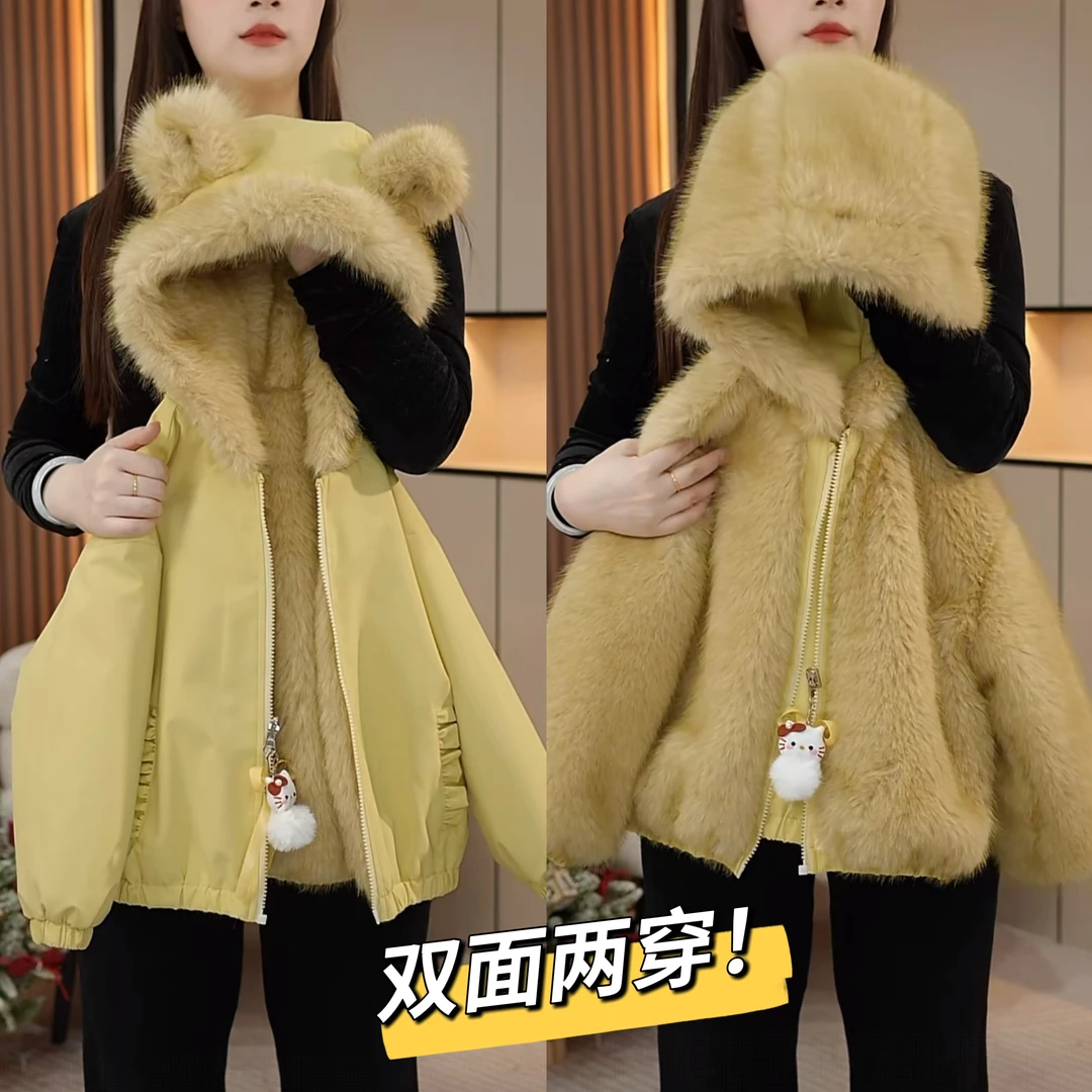现货-女童外套冬装2025新款中大儿童加绒加厚双面穿上衣