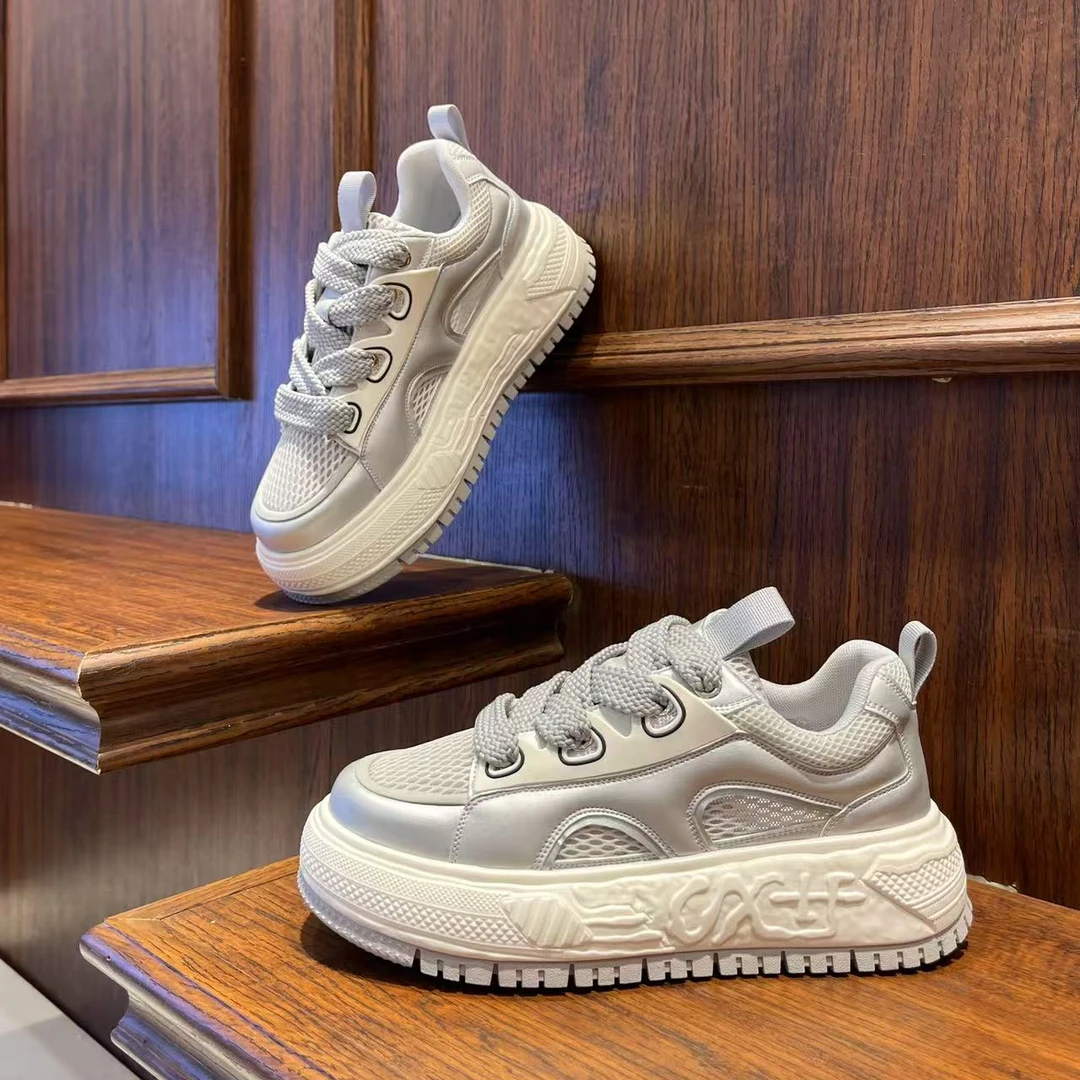 男鞋2025春夏季网面拼接厚底时尚潮鞋增高百搭ins网红男生休闲鞋
