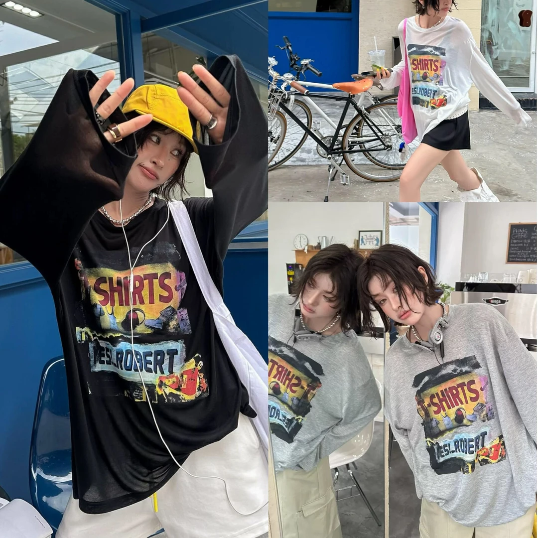 夏装2025新款美式复古字母度假风印花超薄防晒宽松防晒衫女