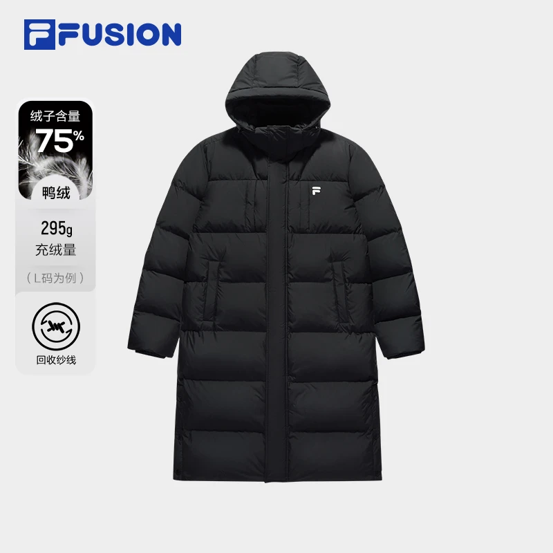 FILA FUSION斐乐潮牌情侣款长款羽绒服2025冬季新款宽松连帽外套